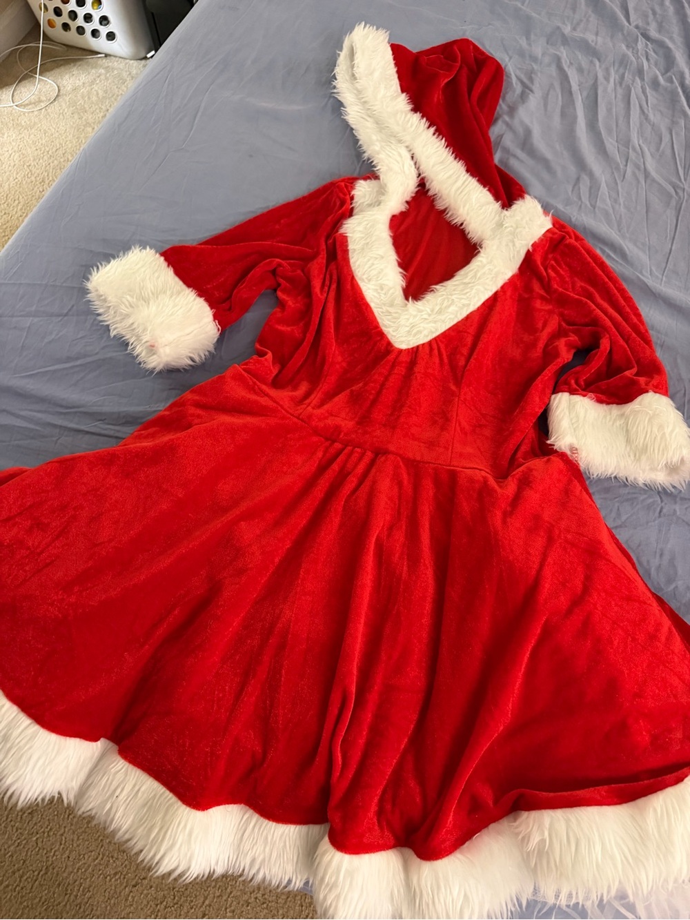 Red Faux-Fur Trim Hooded Holiday Robe Dress - Women Intimates & Sleepwear